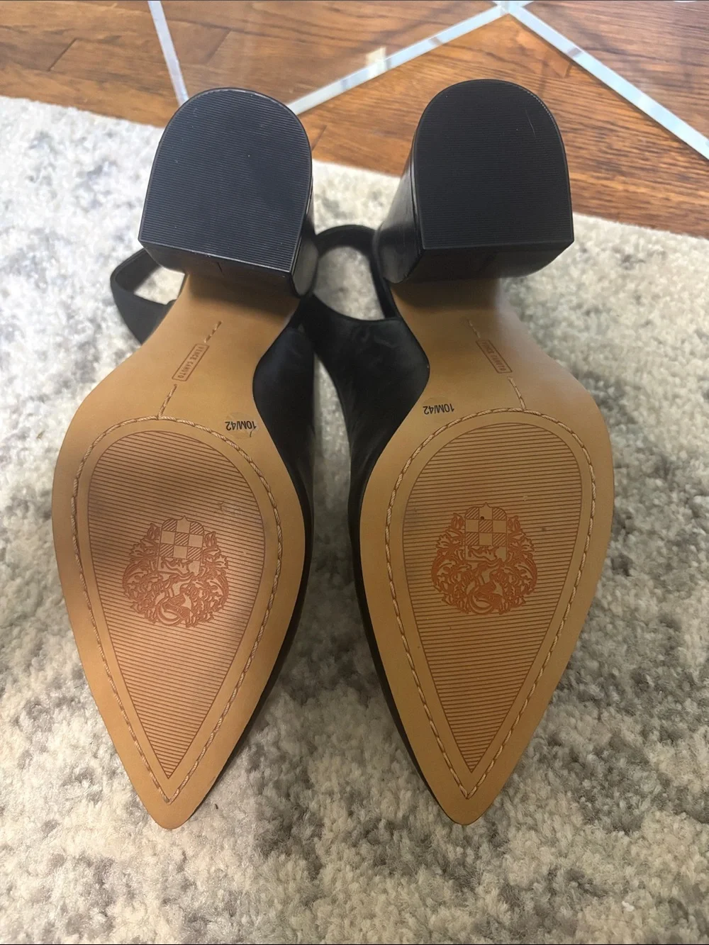 Vince Camuto Black Leather Slingback Pointed Block Heel